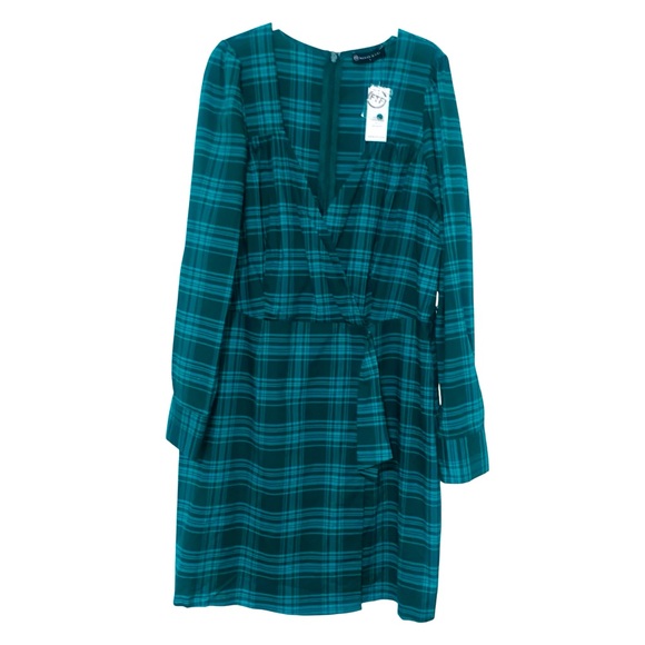 Fashion to Figure Teal Plaid Long Sleeve Dress Size 1 1X - Picture 4 of 8